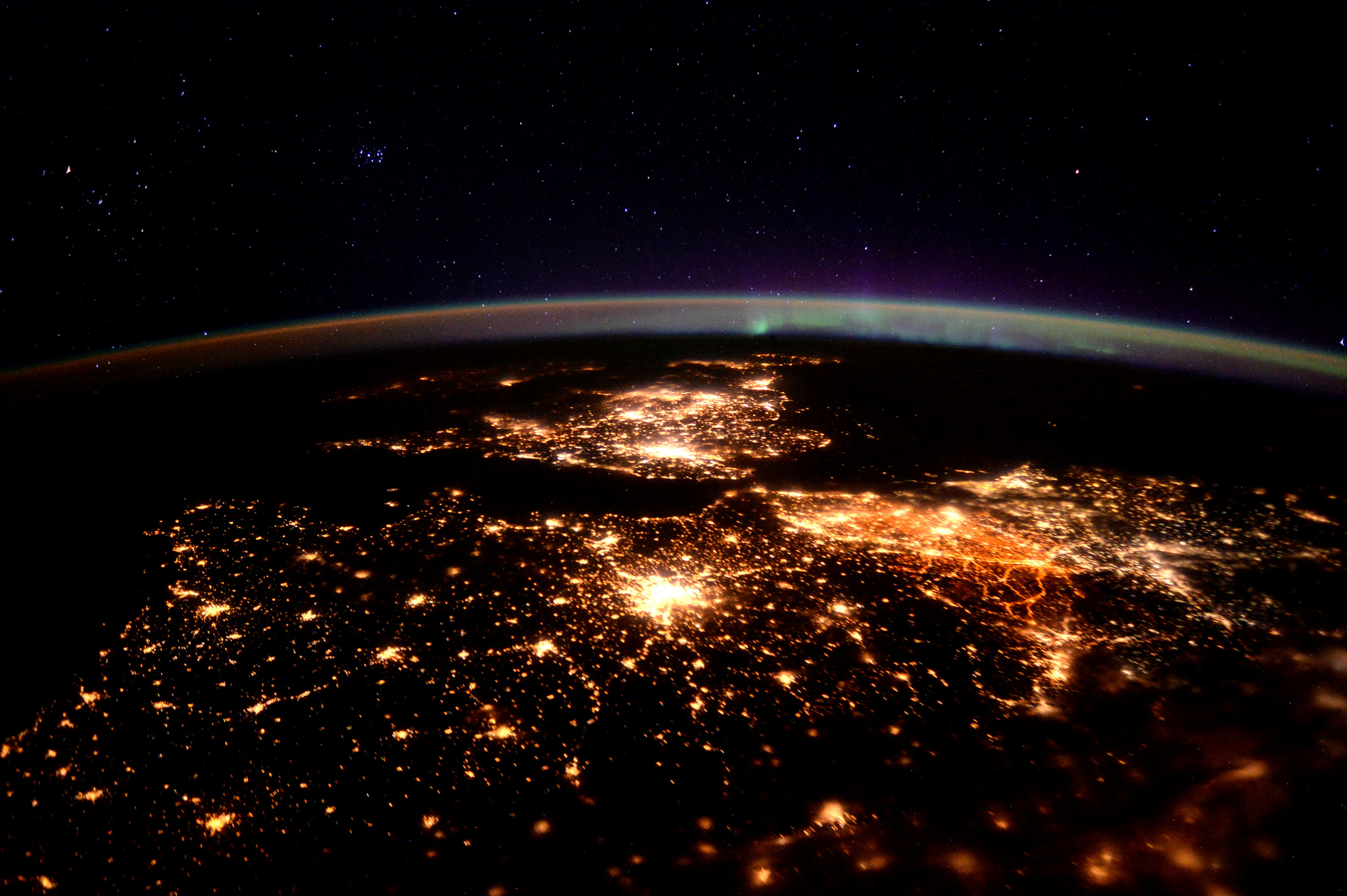 A picture of North West Europe under aurora taken by ESA astronaut Tim Peake during his six-month Principia on the International Space Station.